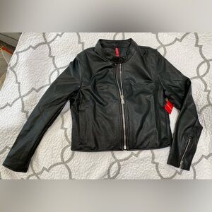 SPANX Luxe Black Leather-Like Moto Jacket Women’s Size Medium